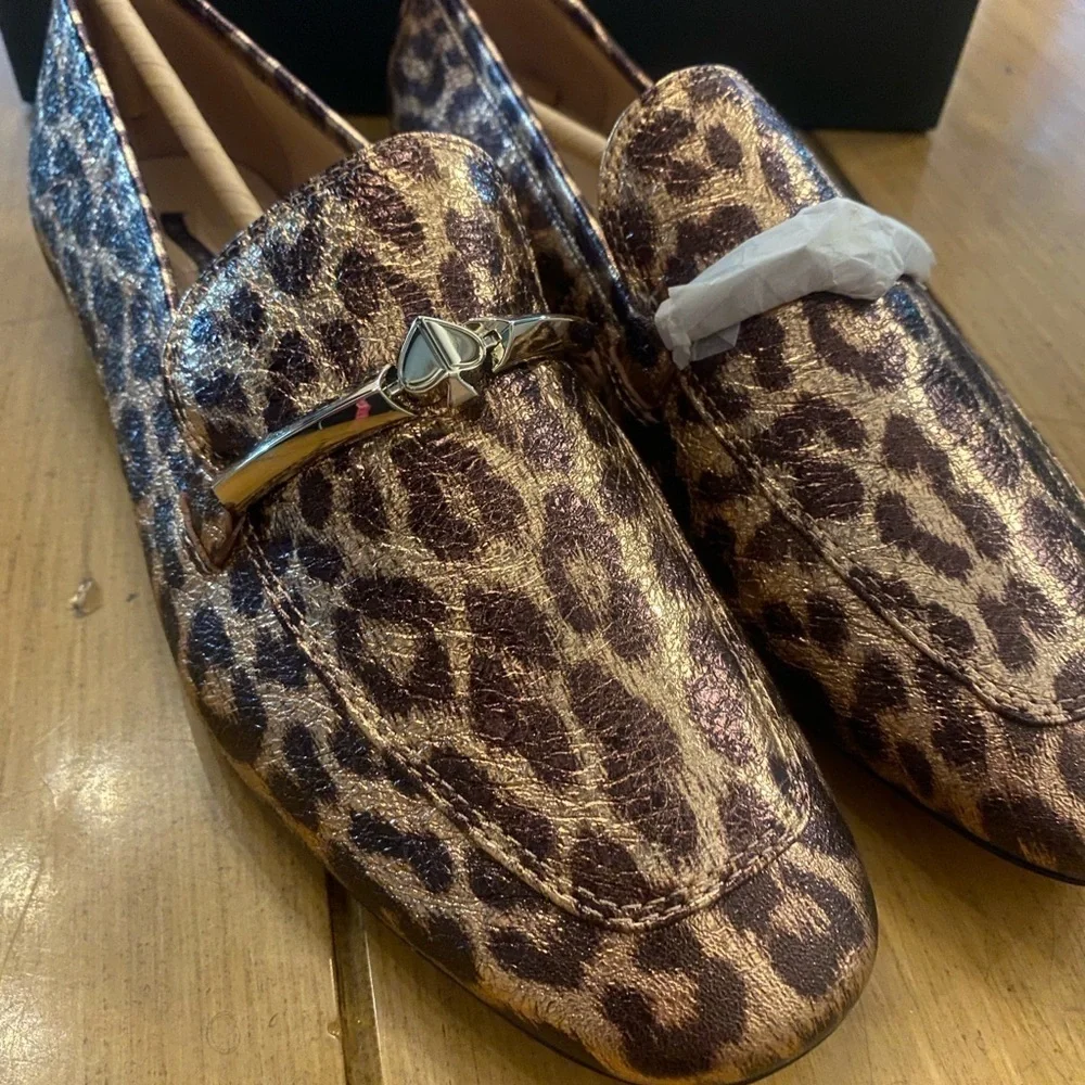 Kate Spade Women’s Lana Leopard Bronze Multi Brown Loafers new in box size 8.5